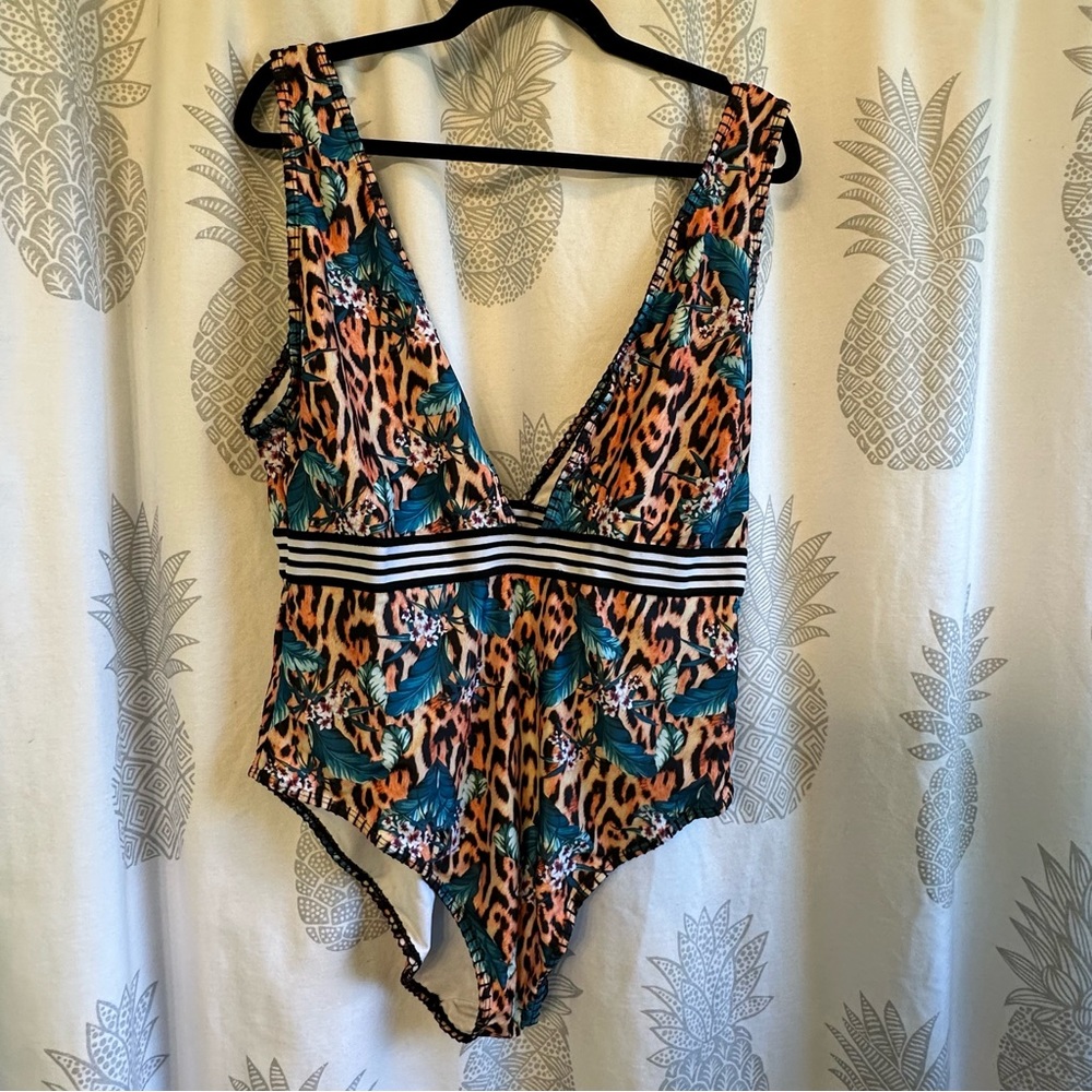 ASOS Animal Tropical Print Elastic Belted Swimsuit- NWOT!